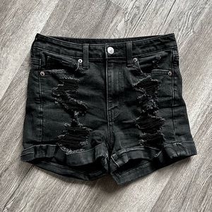 BOGO | American Eagle Black Hi Rise Stretch Black Distressed Jean Shortsβ¦